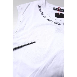 White Cotton Sleeveless Printed Tank T-shirt