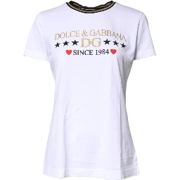 White Printed Round Neck Top Cotton T-shirt