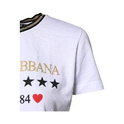 White Printed Round Neck Top Cotton T-shirt