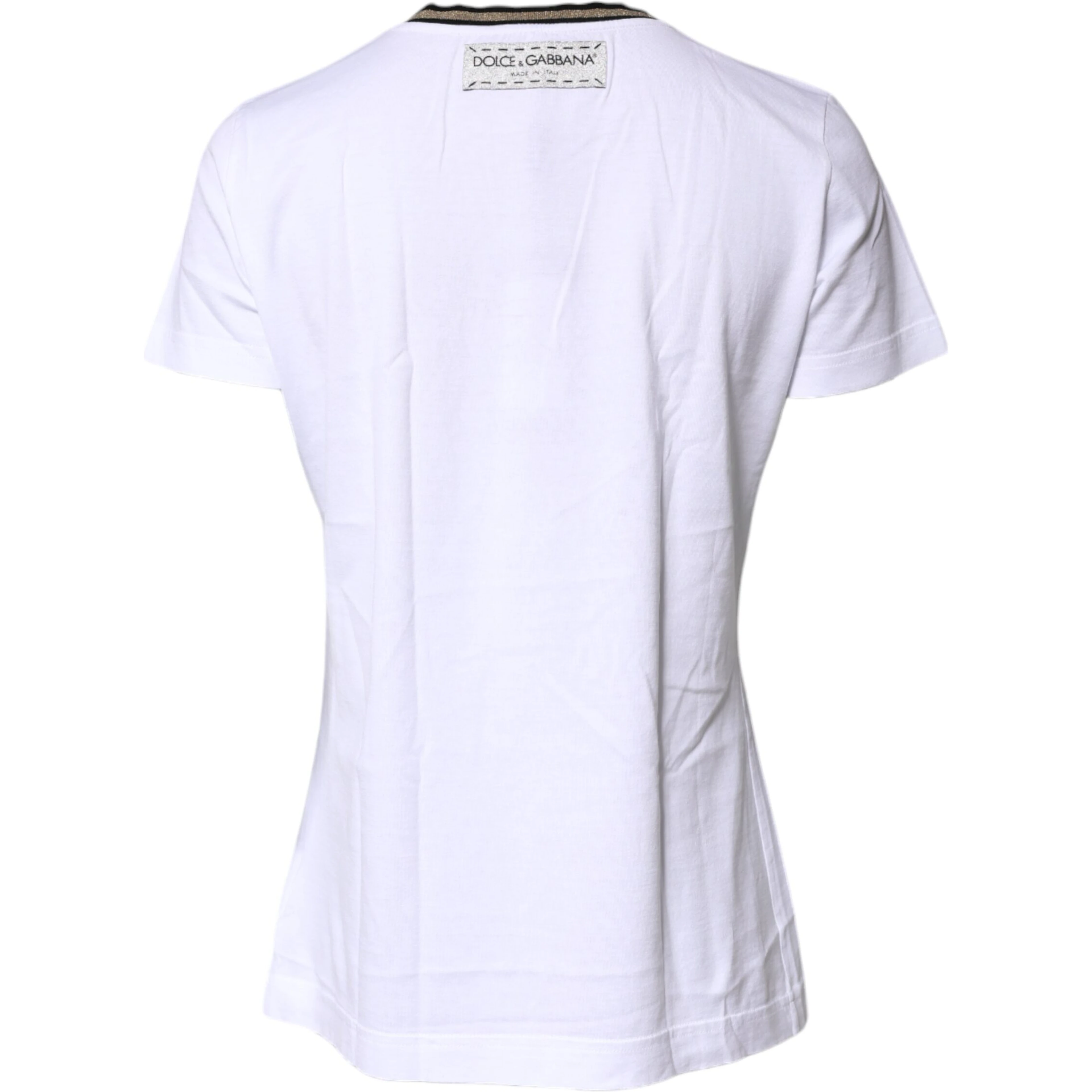 White Printed Round Neck Top Cotton T-shirt