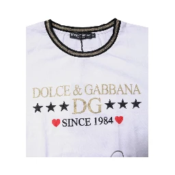 White Printed Round Neck Top Cotton T-shirt