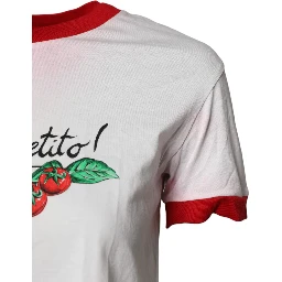 White Printed Round Neck Cropped Top T-shirt