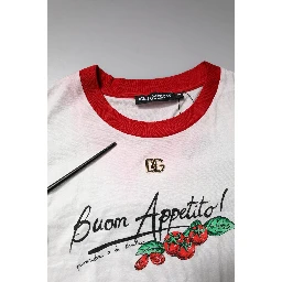White Printed Round Neck Cropped Top T-shirt