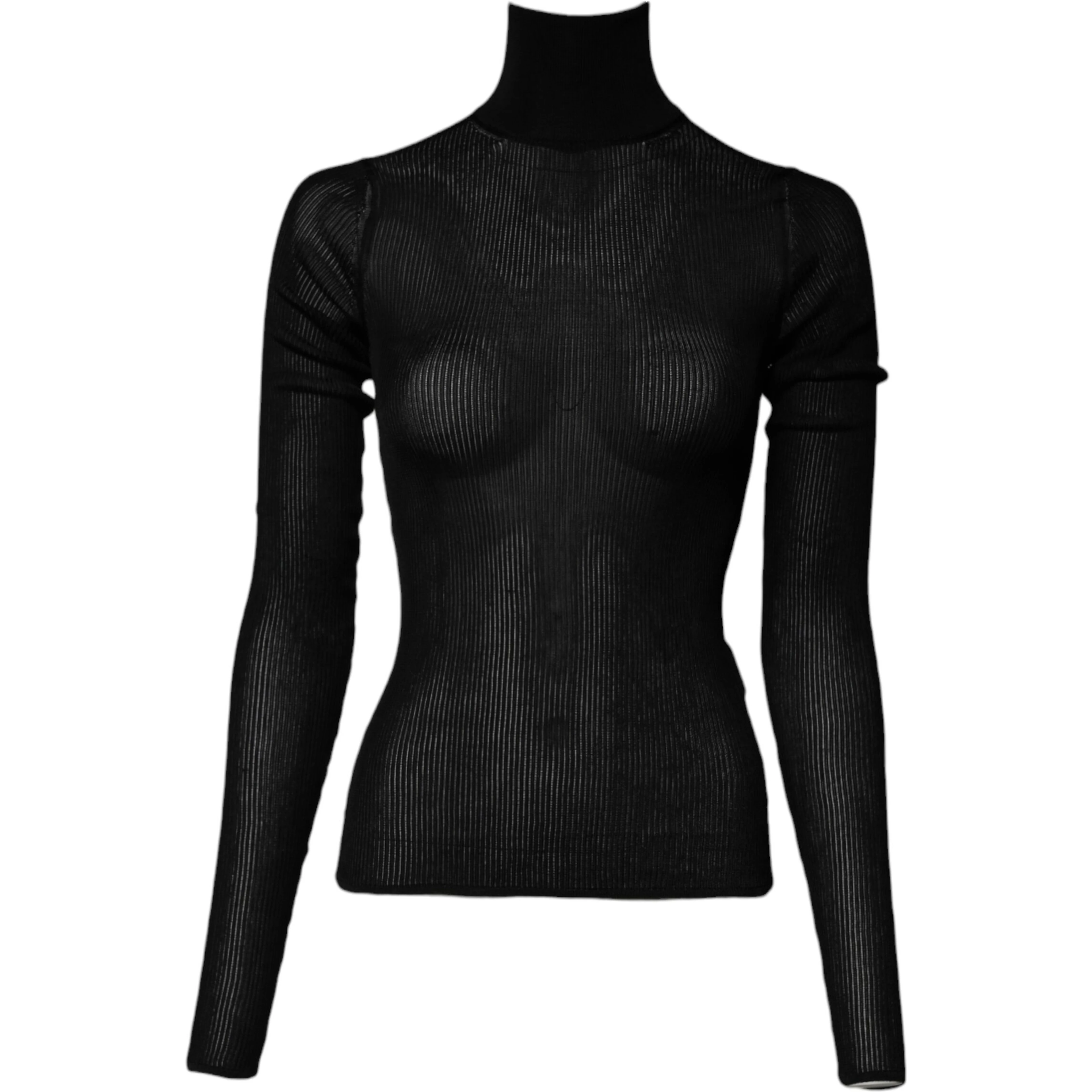 Black Knit Long Sleeves Turtleneck Slim Top