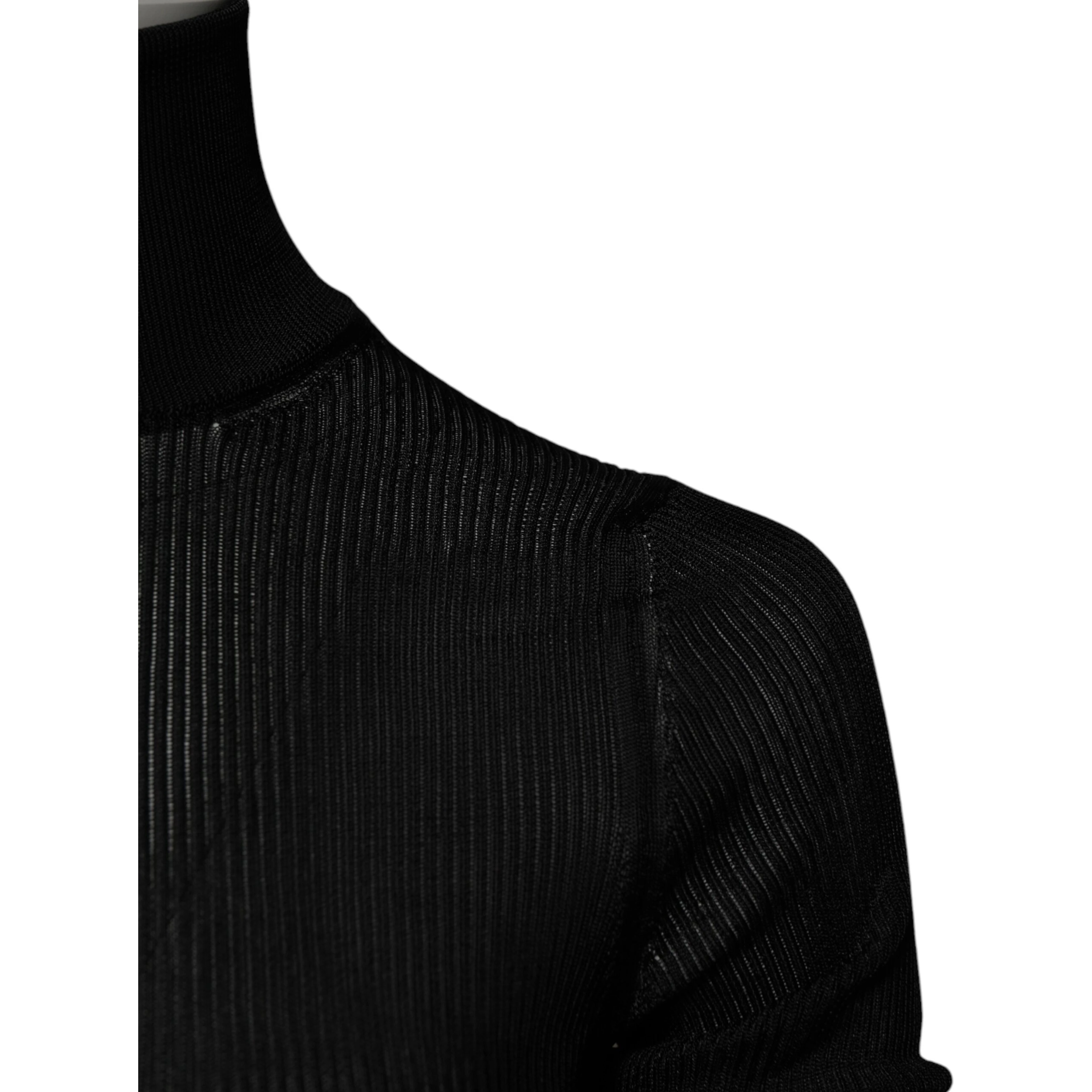 Black Knit Long Sleeves Turtleneck Slim Top