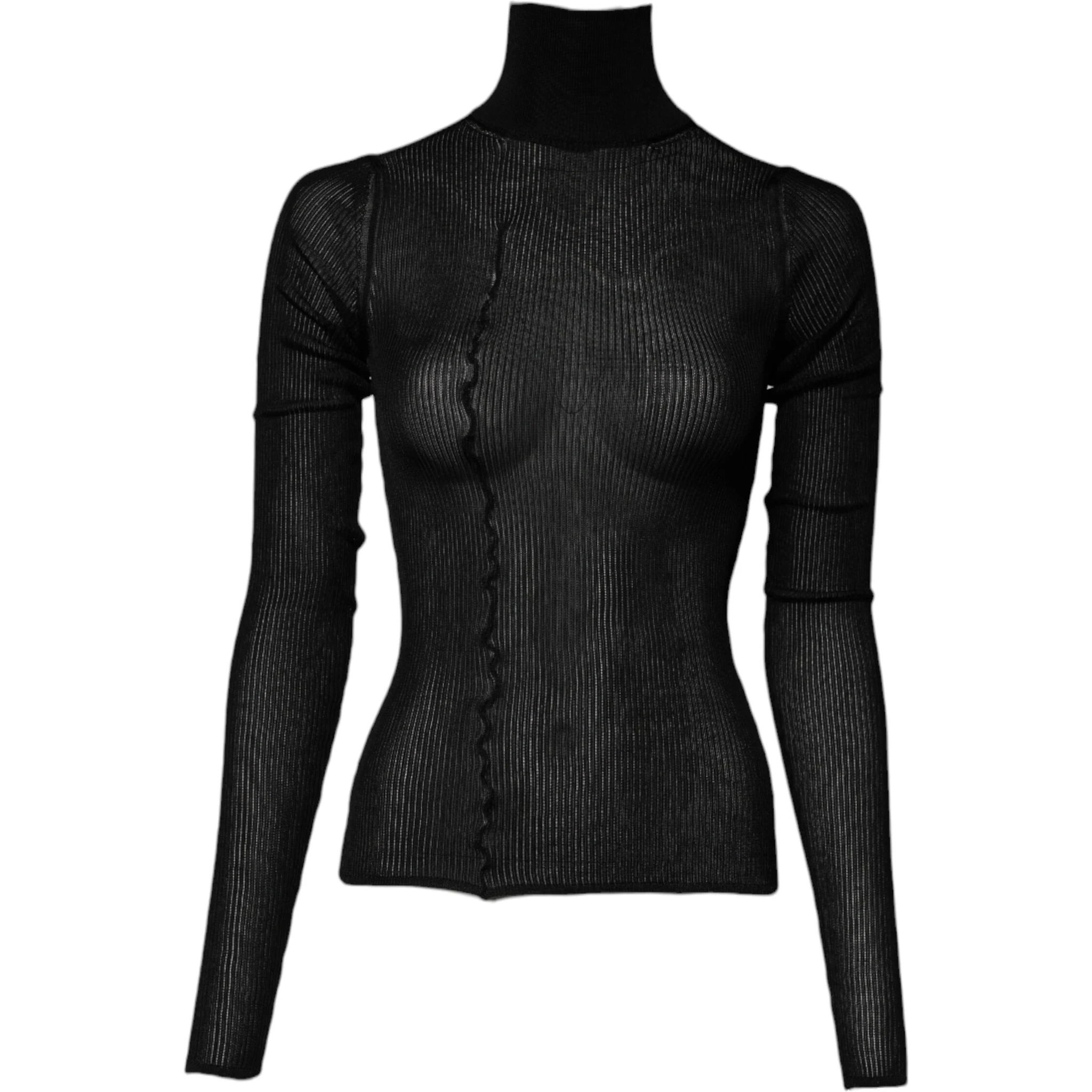 Black Knit Long Sleeves Turtleneck Slim Top