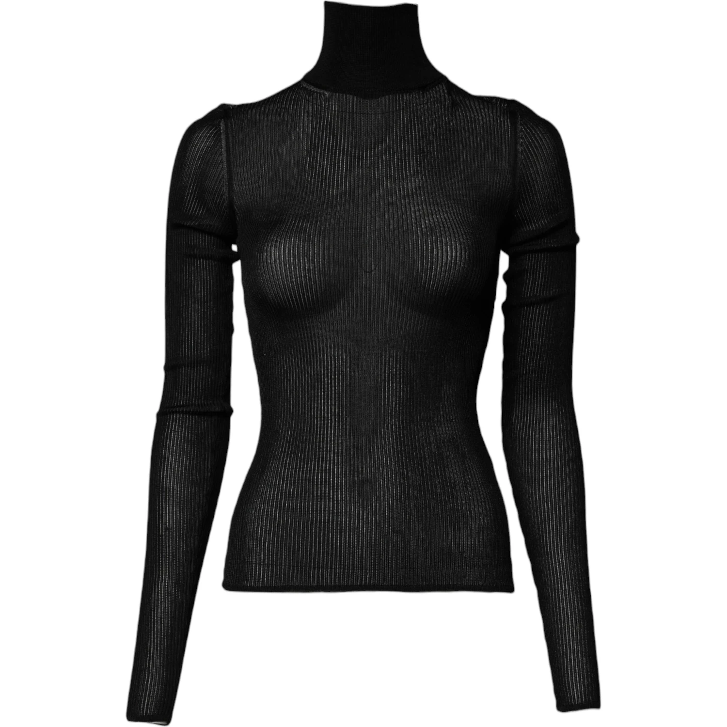 Black Knit Long Sleeves Turtleneck Slim Top
