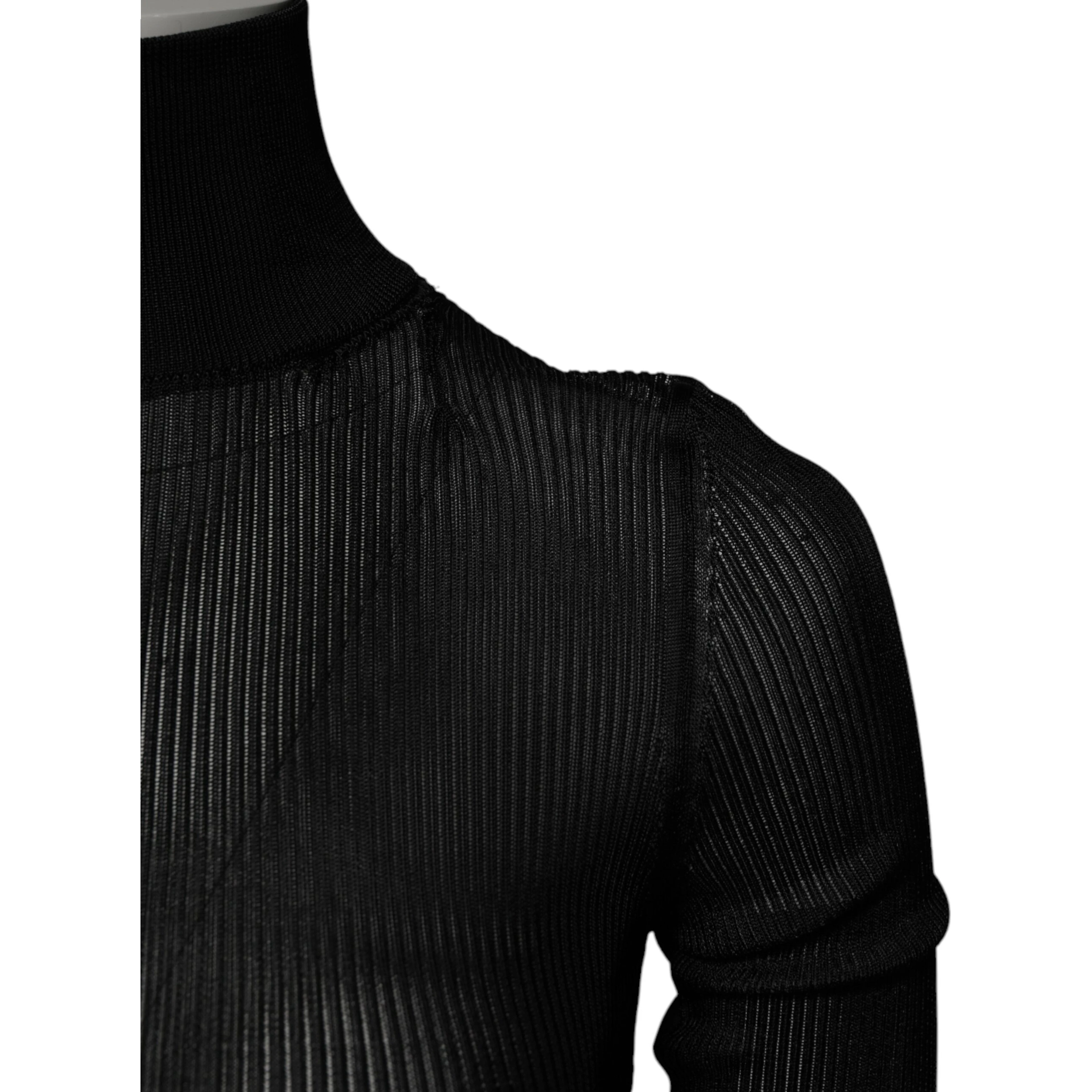 Black Knit Long Sleeves Turtleneck Slim Top