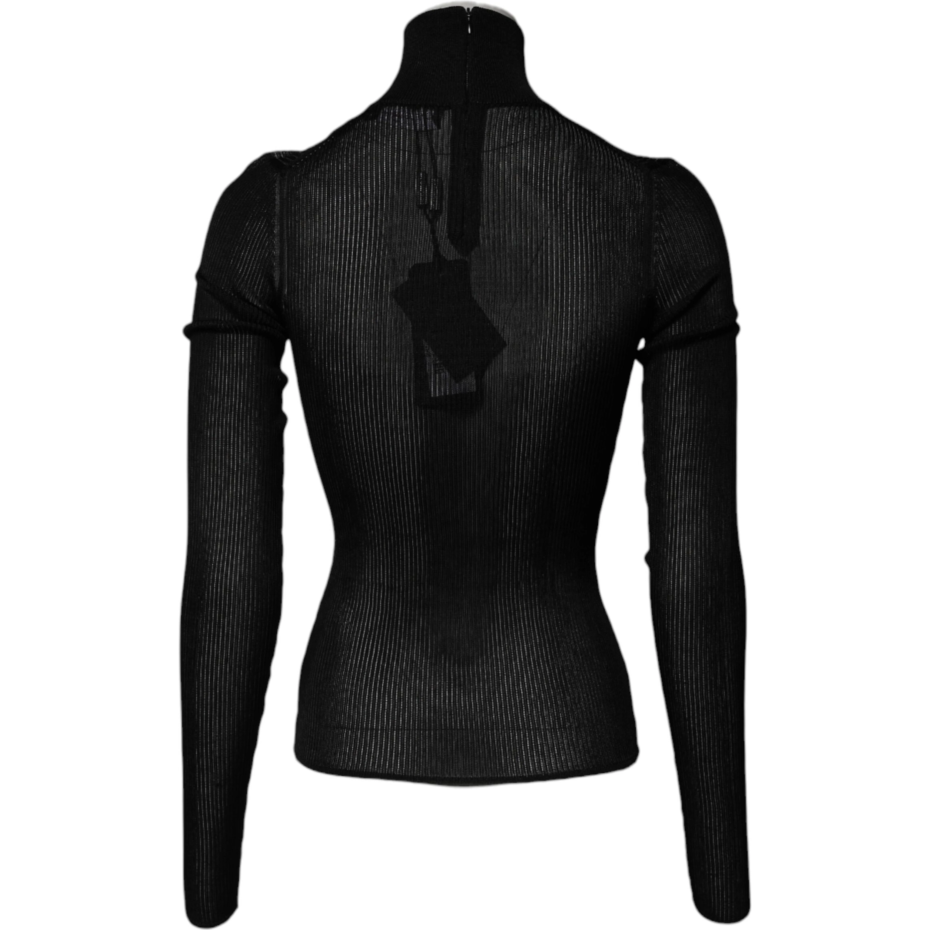Black Knit Long Sleeves Turtleneck Slim Top