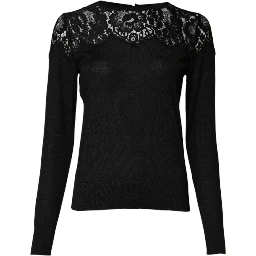 Black Floral Lace Long Sleeves Blouse Top