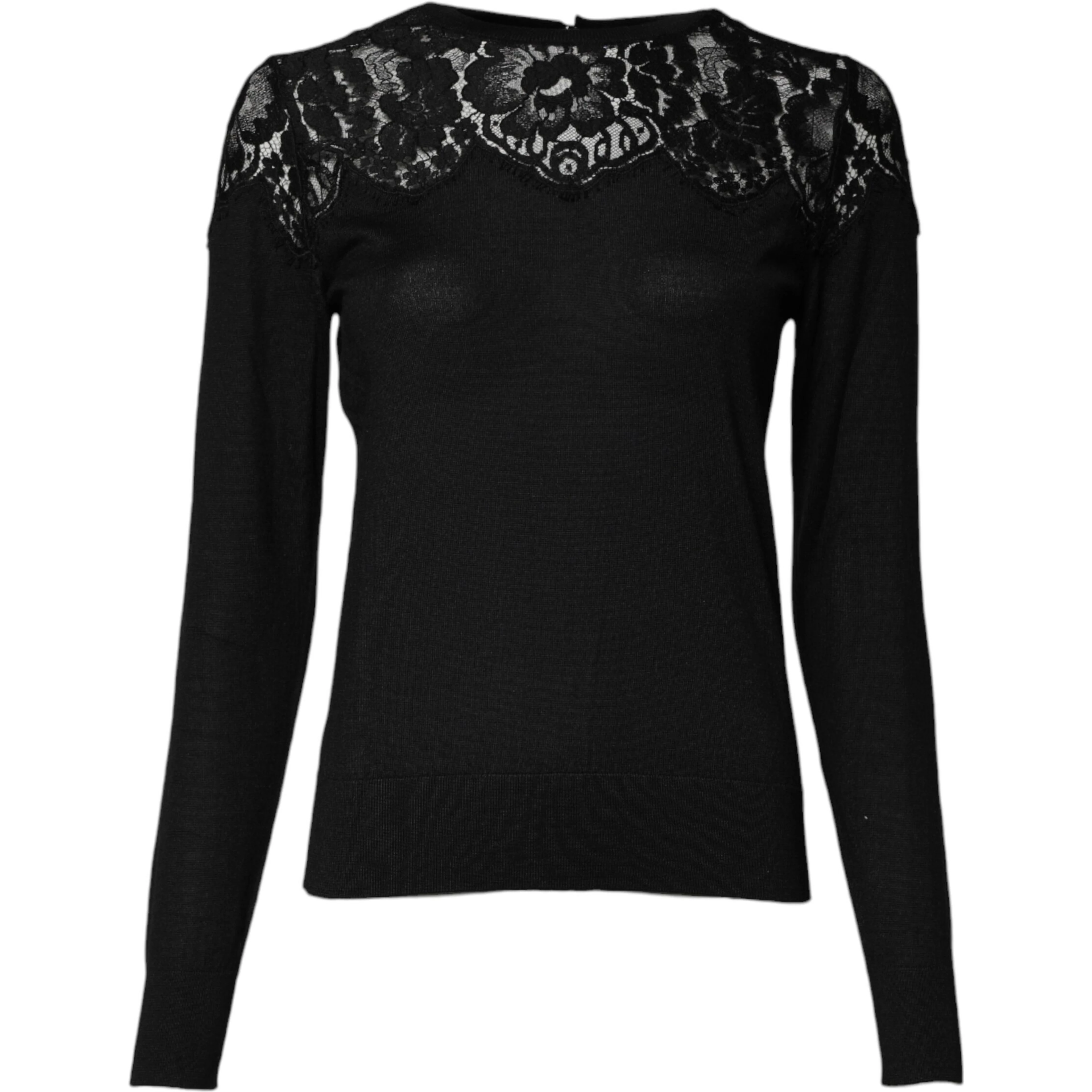 Black Floral Lace Long Sleeves Blouse Top