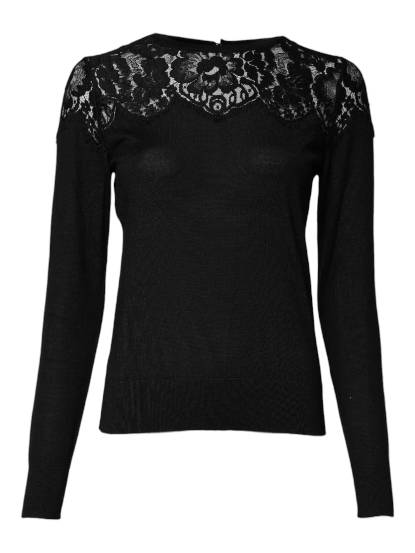 Black Floral Lace Long Sleeves Blouse Top