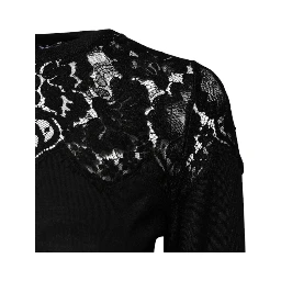 Black Floral Lace Long Sleeves Blouse Top