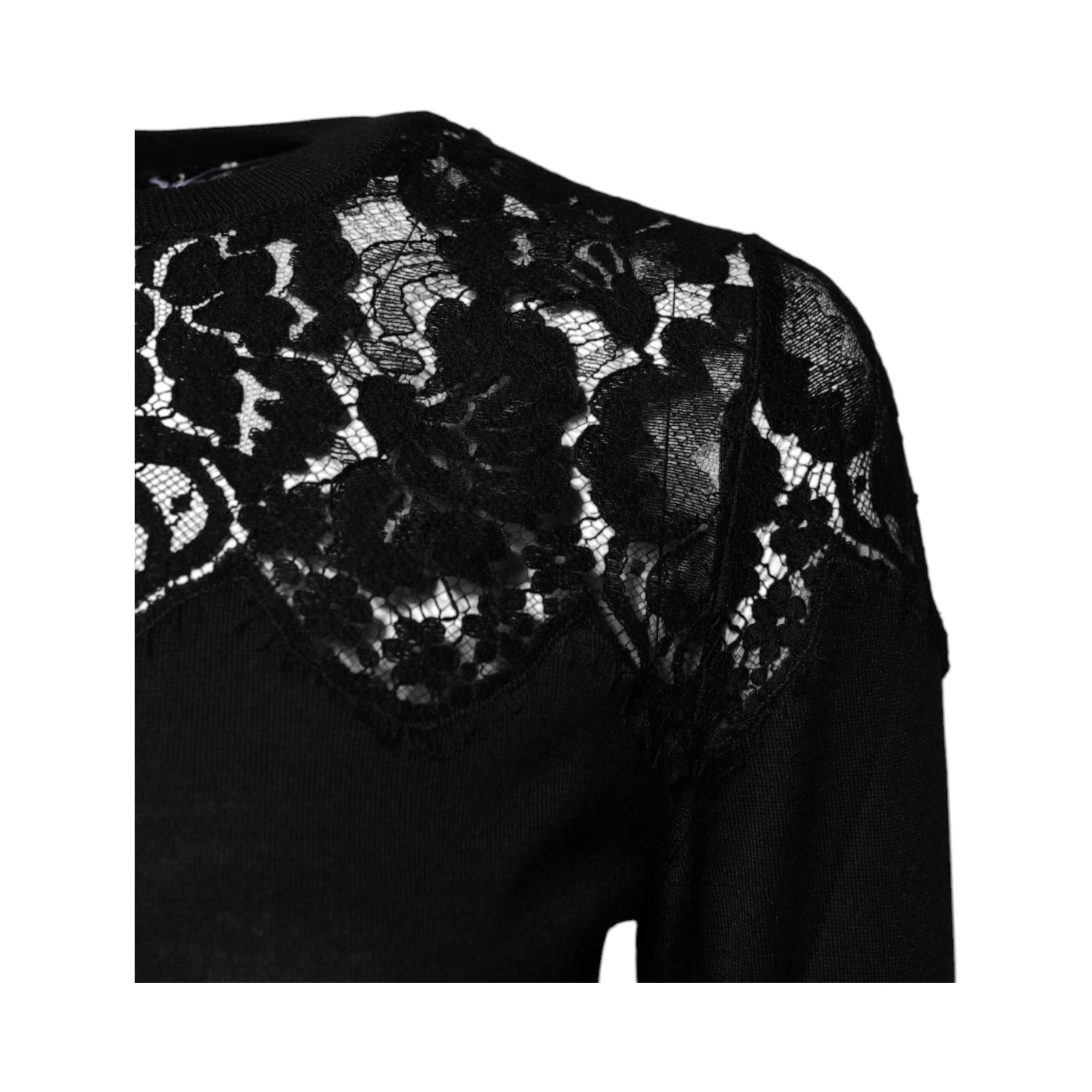 Black Floral Lace Long Sleeves Blouse Top
