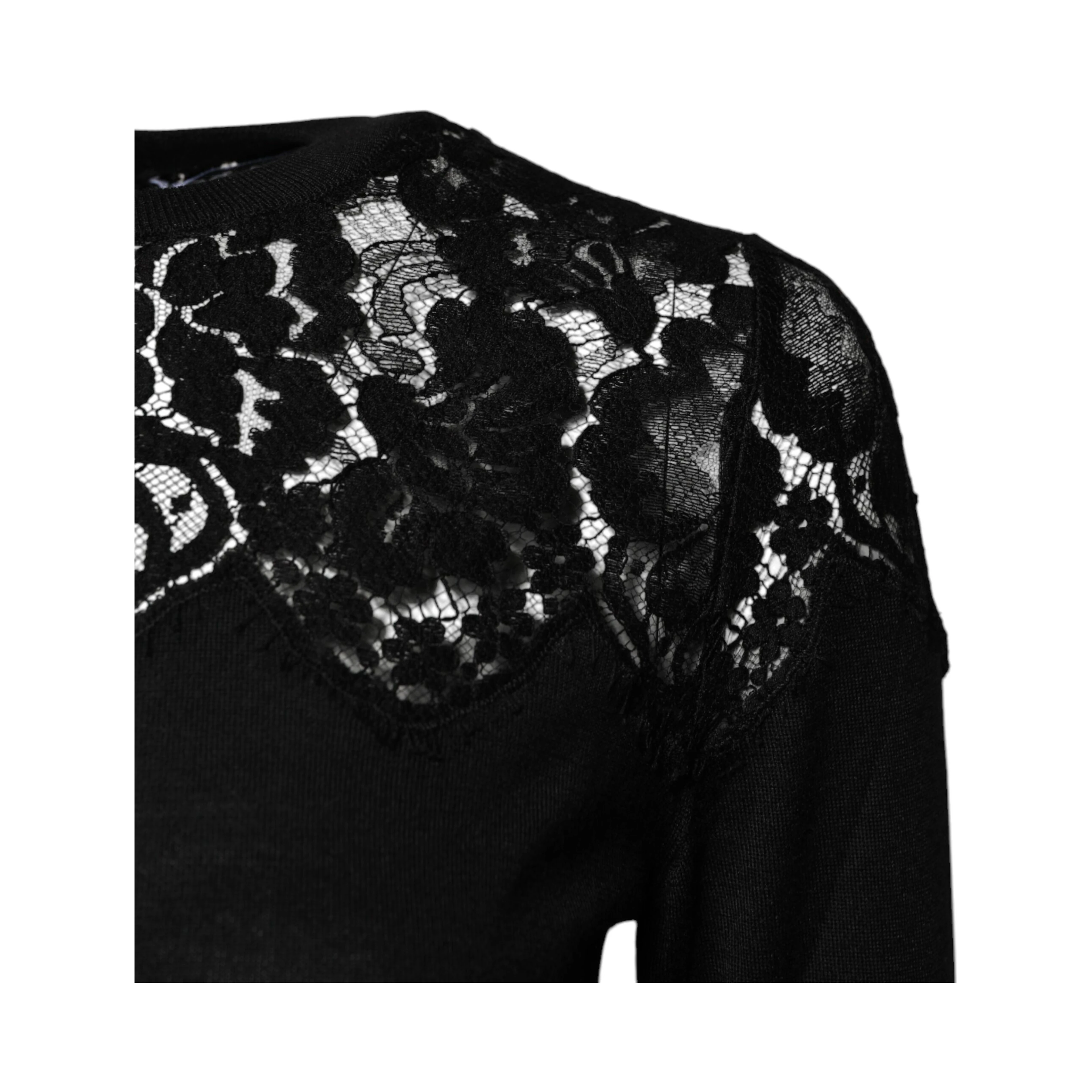 Black Floral Lace Long Sleeves Blouse Top