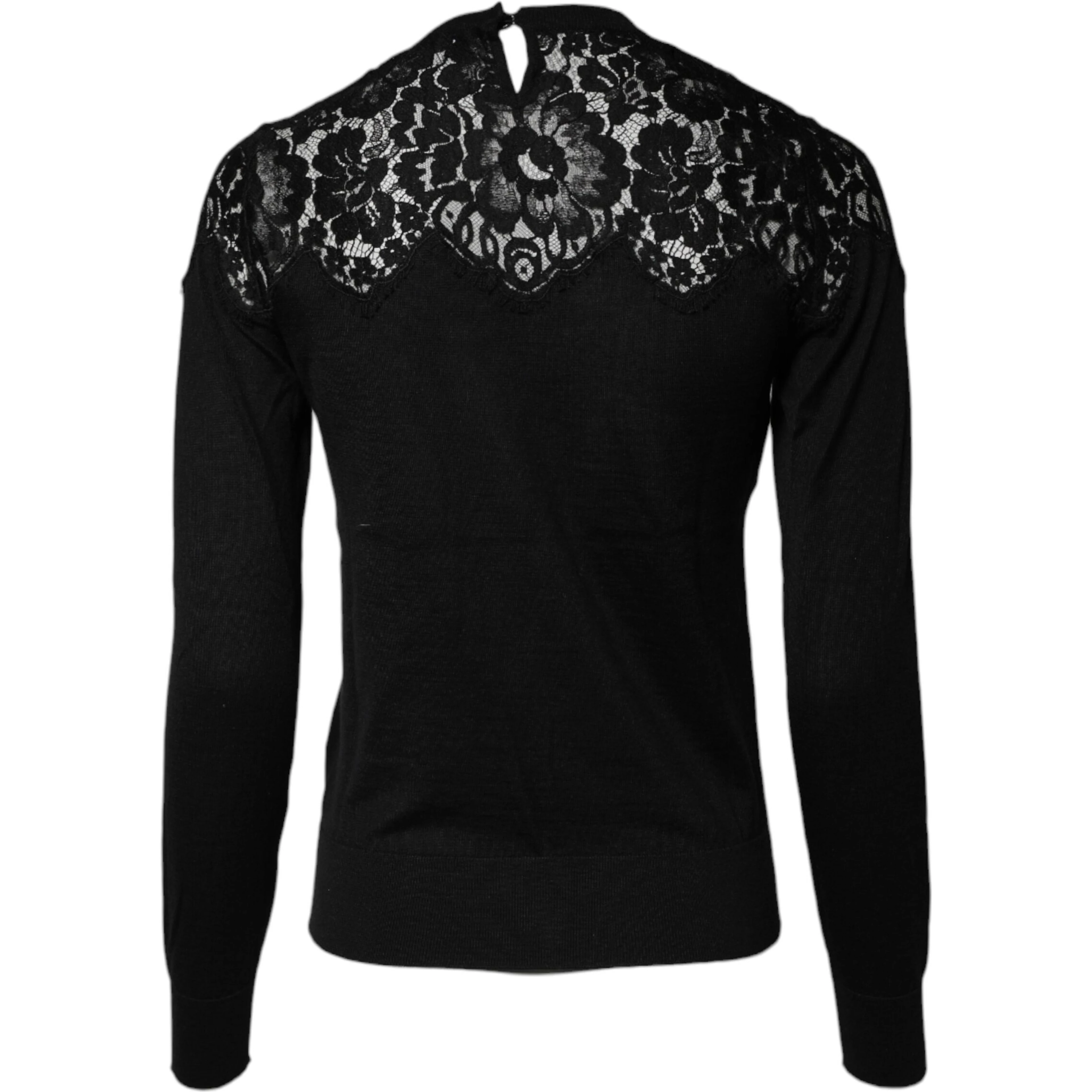 Black Floral Lace Long Sleeves Blouse Top