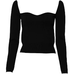 Black Square Neckline Long Sleeves Sweater