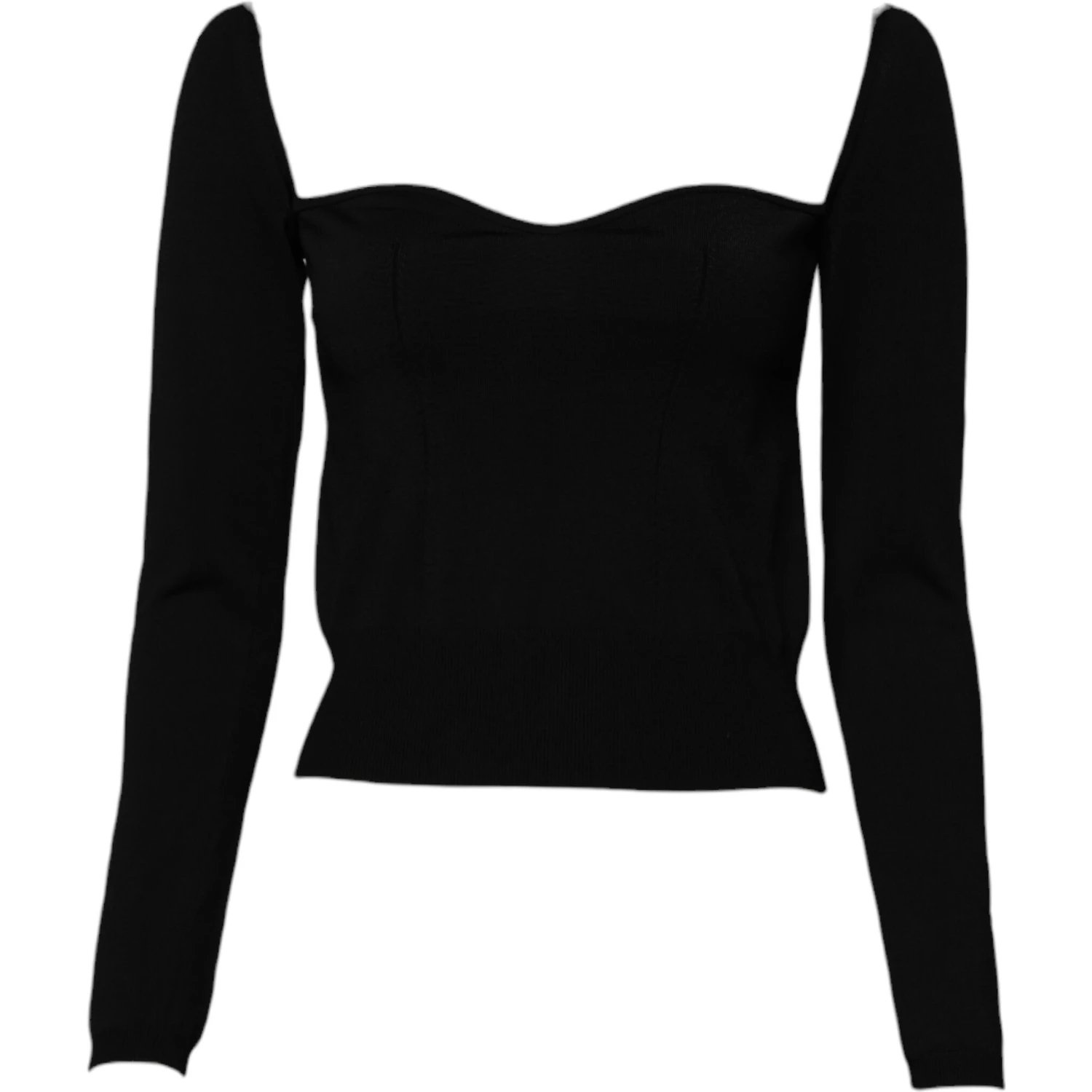 Black Square Neckline Long Sleeves Sweater