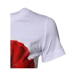 White Floral Print Cotton Crew Neck T-shirt