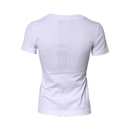 White Floral Print Cotton Crew Neck T-shirt