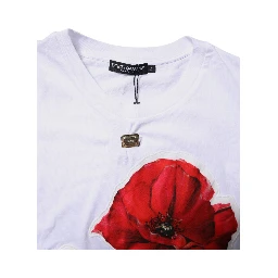 White Floral Print Cotton Crew Neck T-shirt