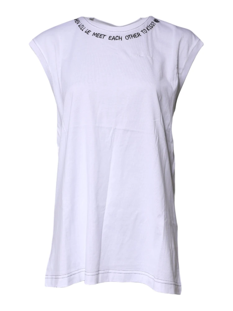 White Cotton Sleeveless Printed Tank T-shirt
