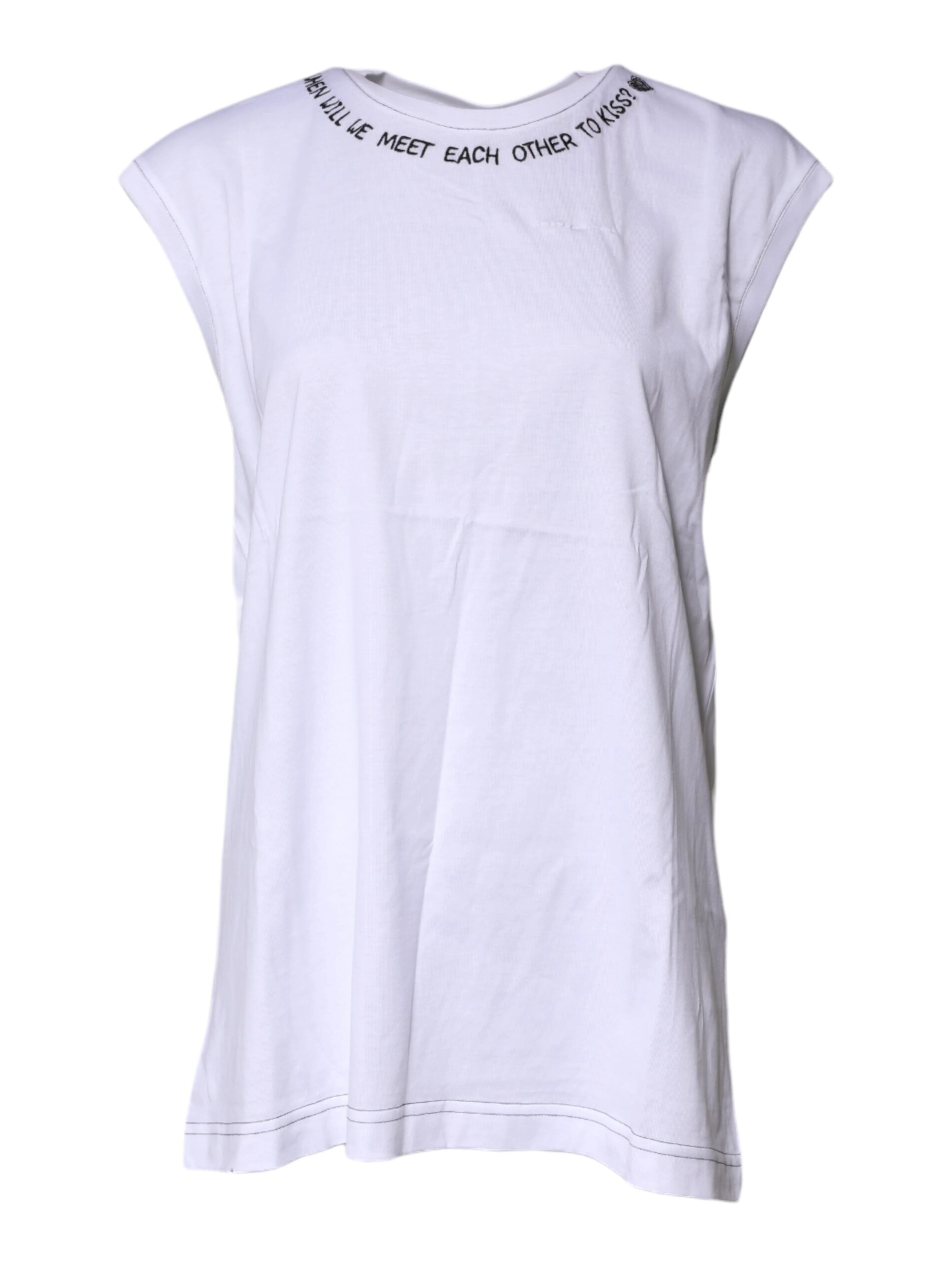 White Cotton Sleeveless Printed Tank T-shirt