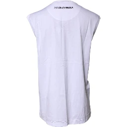 White Cotton Sleeveless Printed Tank T-shirt