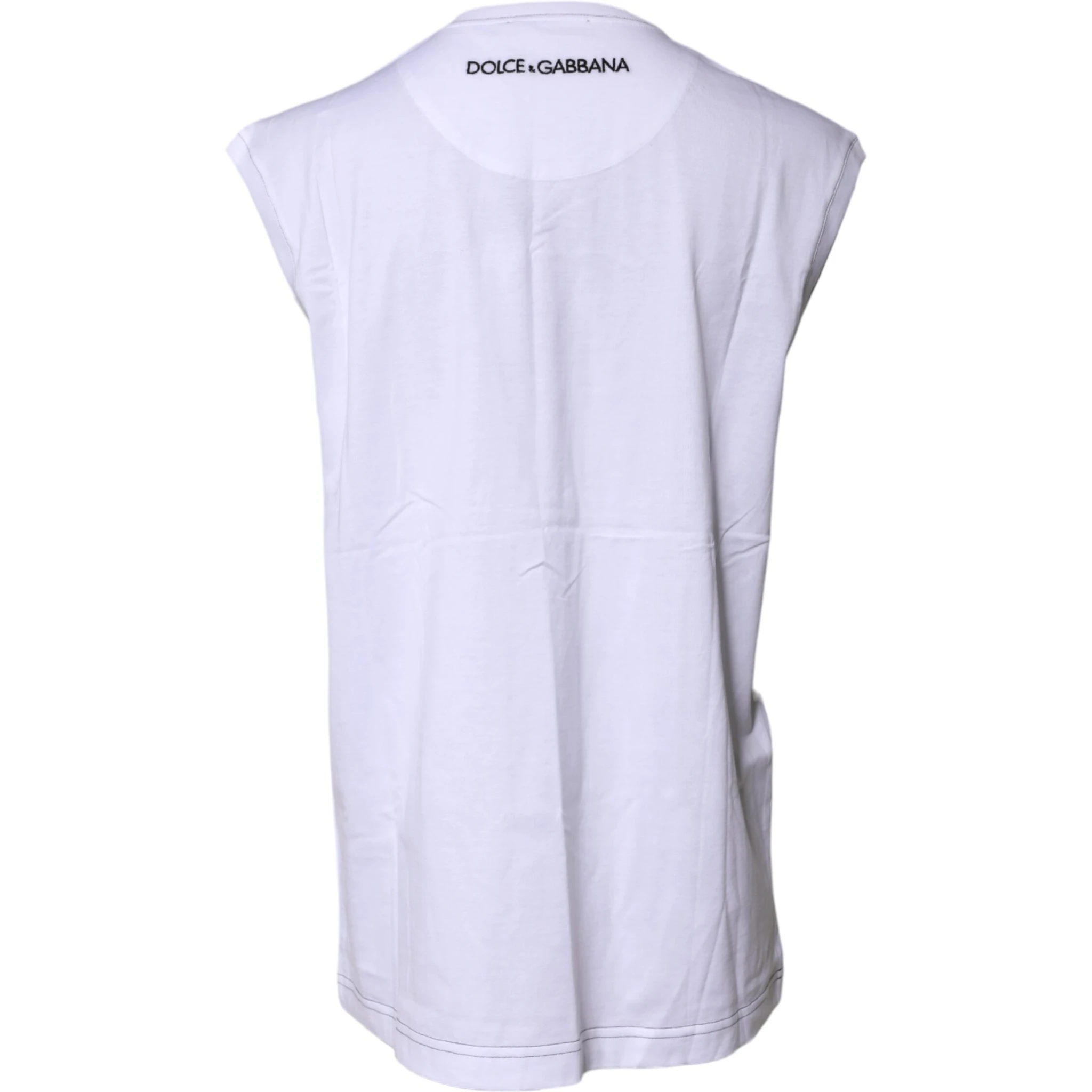 White Cotton Sleeveless Printed Tank T-shirt