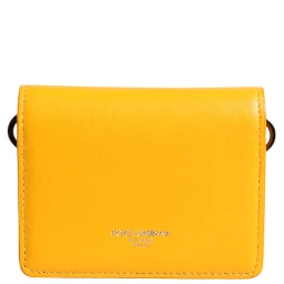Yellow Leather Bifold Card Holder Crossbody Bag