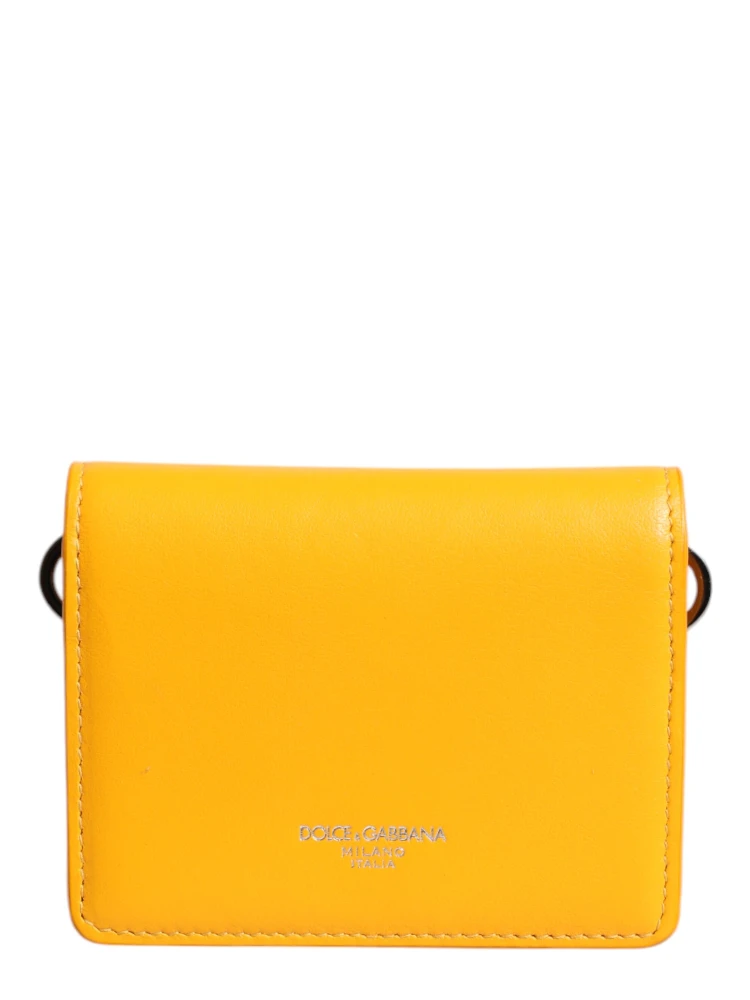 Yellow Leather Bifold Card Holder Crossbody Bag