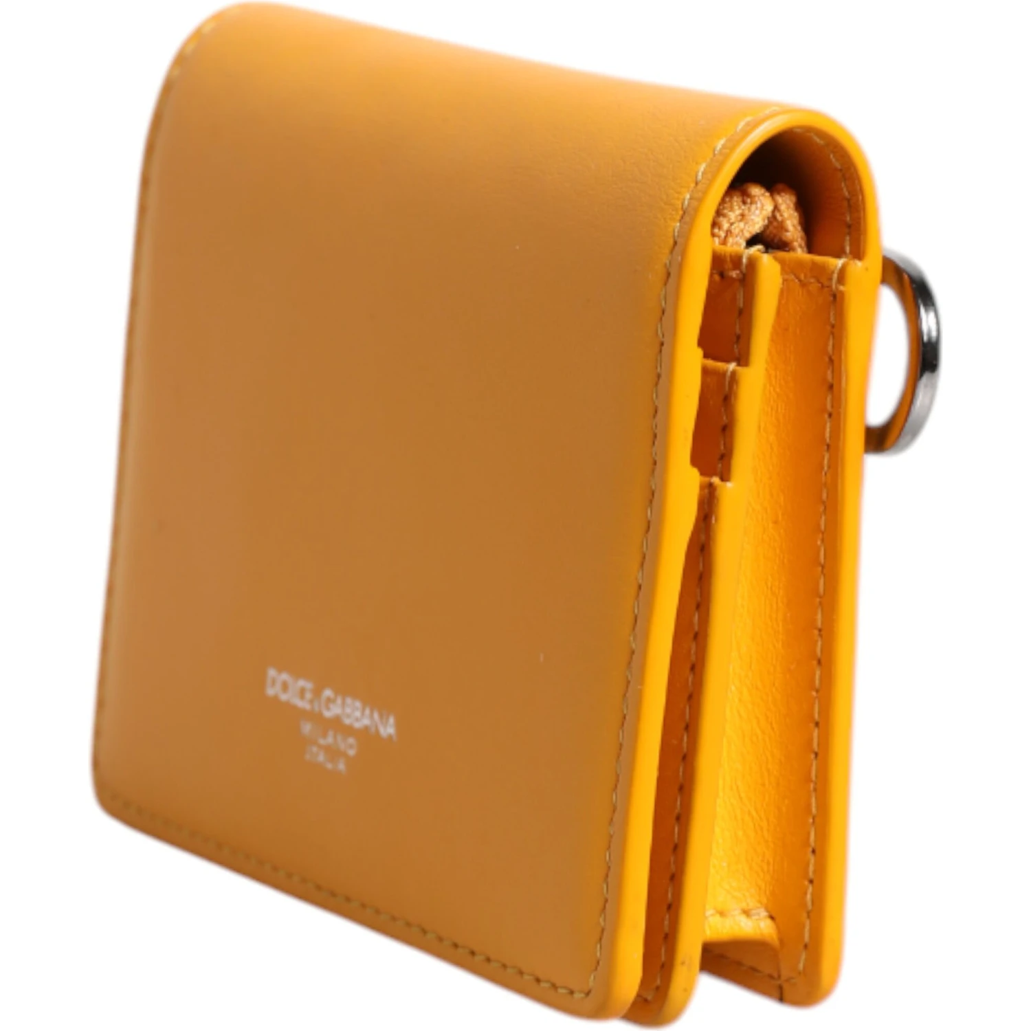 Yellow Leather Bifold Card Holder Crossbody Bag