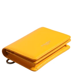 Yellow Leather Bifold Card Holder Crossbody Bag