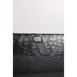 Black Leather Logo Plaque Zip Around Continental Wallet