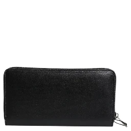 Black Leather Logo Plaque Zip Around Continental Wallet