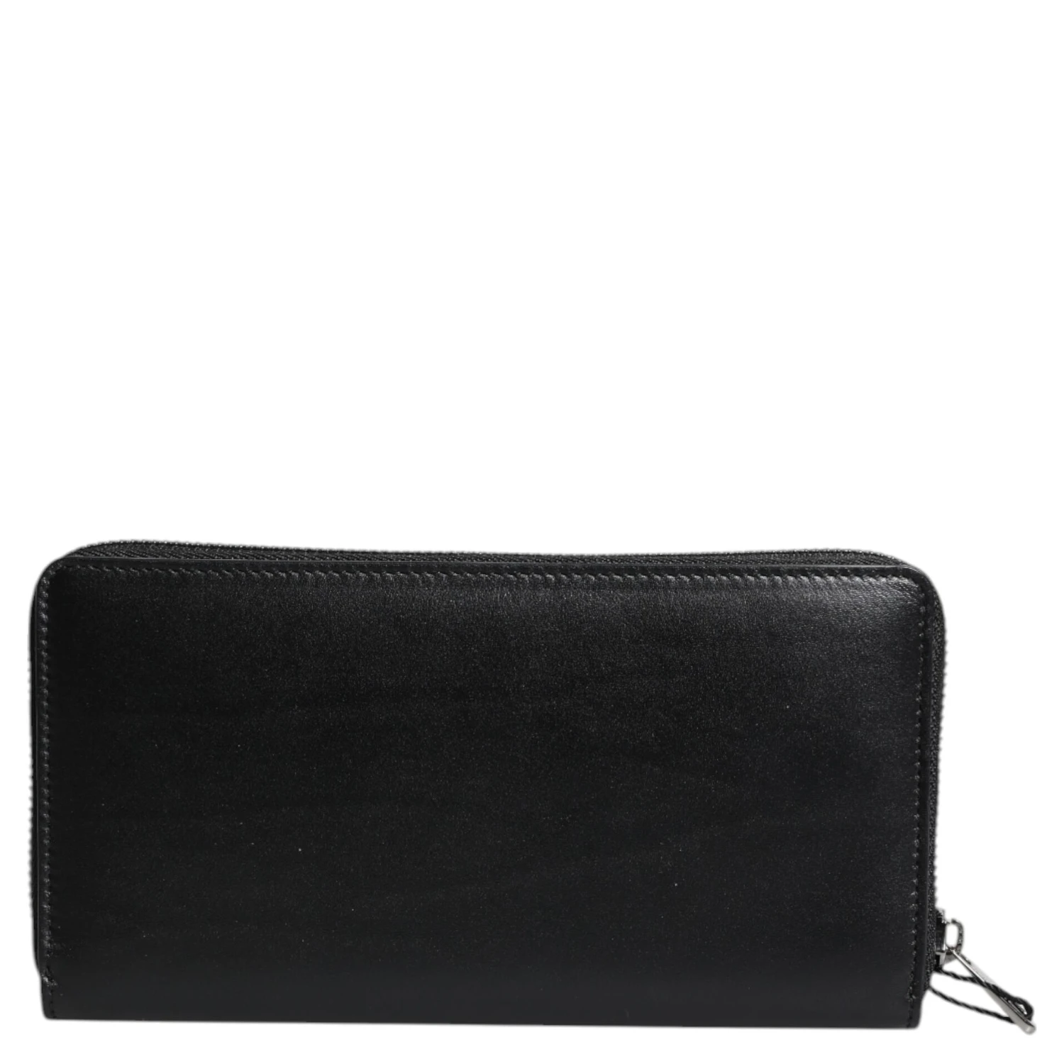 Black Leather Logo Plaque Zip Around Continental Wallet