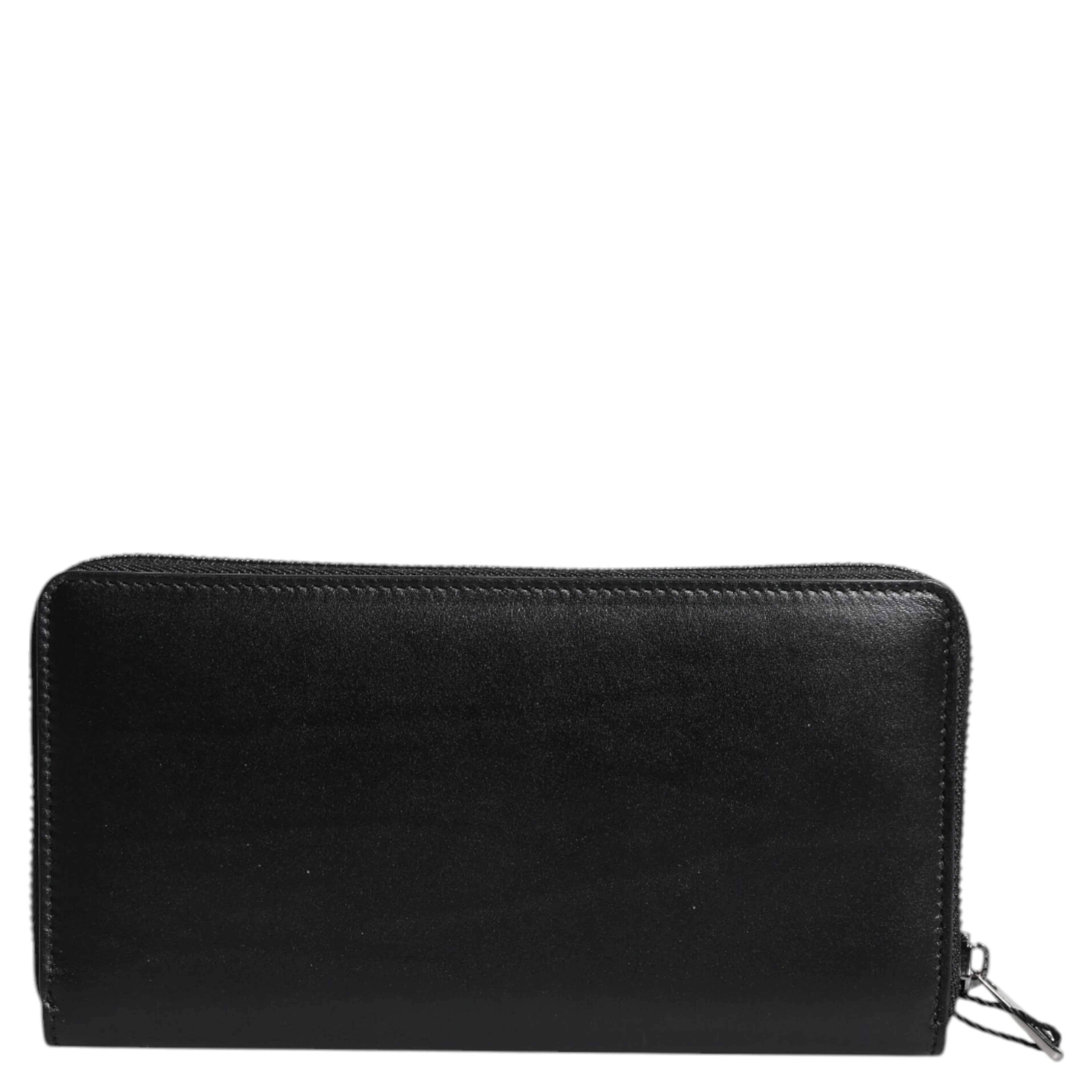 Black Leather Logo Plaque Zip Around Continental Wallet
