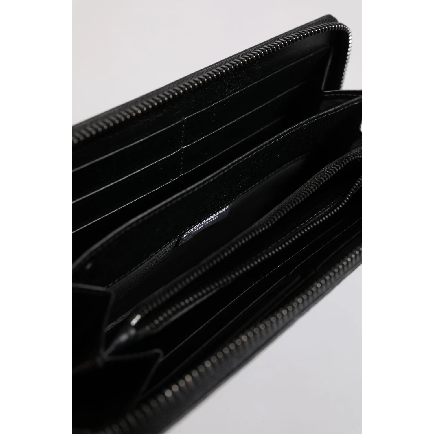 Black Leather Logo Plaque Zip Around Continental Wallet