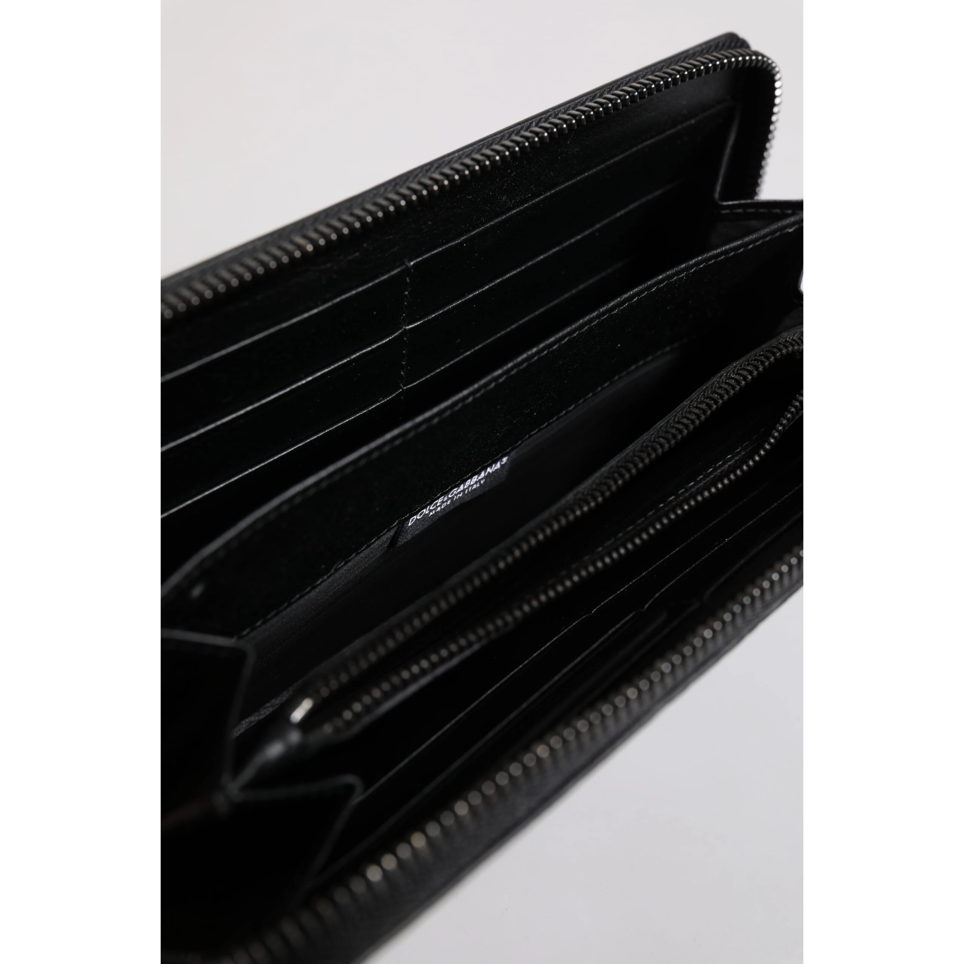 Black Leather Logo Plaque Zip Around Continental Wallet