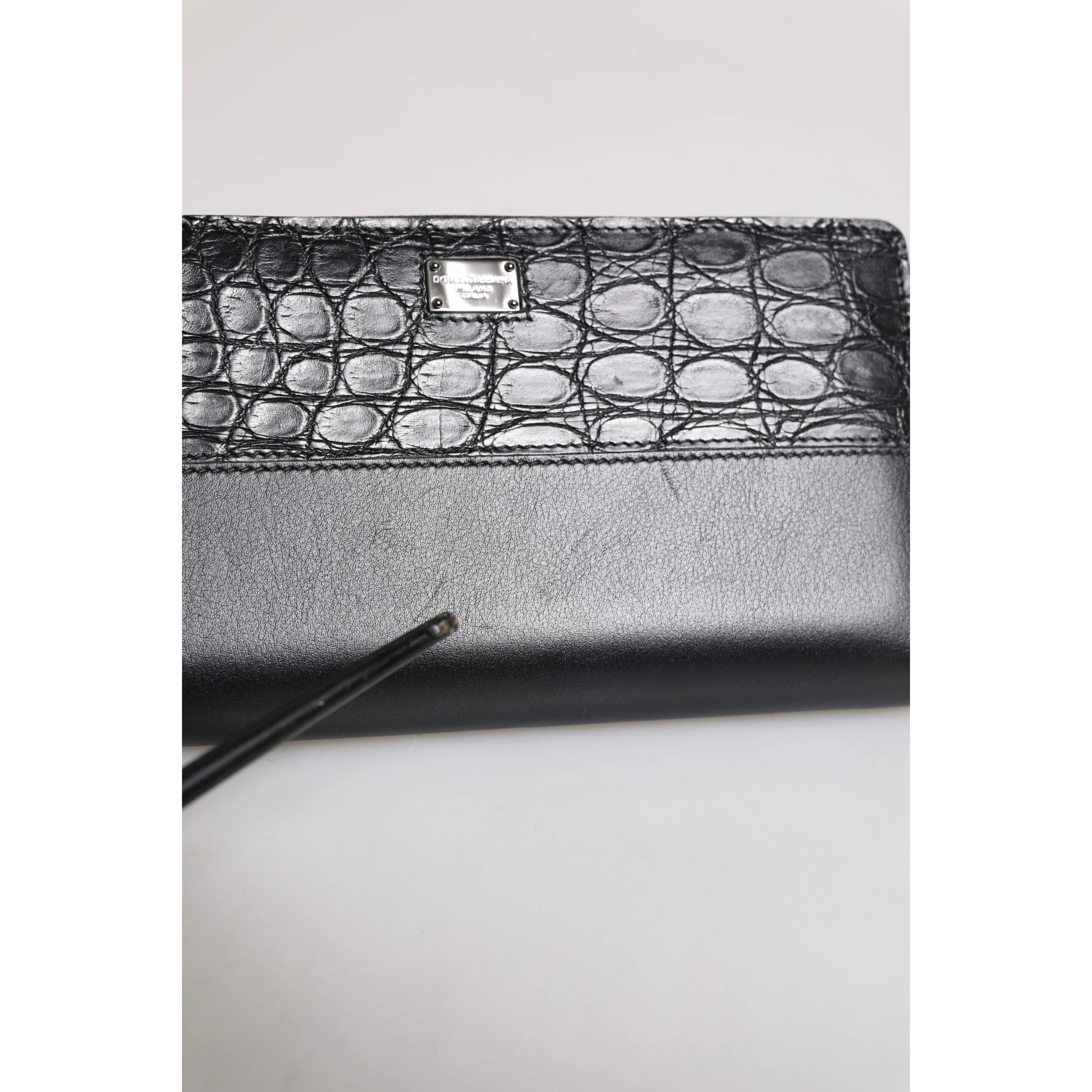 Black Leather Logo Plaque Zip Around Continental Wallet