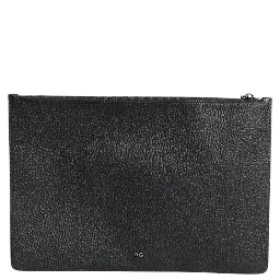 Black Calfskin Crown Embellished Clutch Pouch Bag