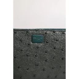 Green Ostrich Logo Plaque Zip Around Continental Wallet