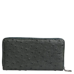 Green Ostrich Logo Plaque Zip Around Continental Wallet