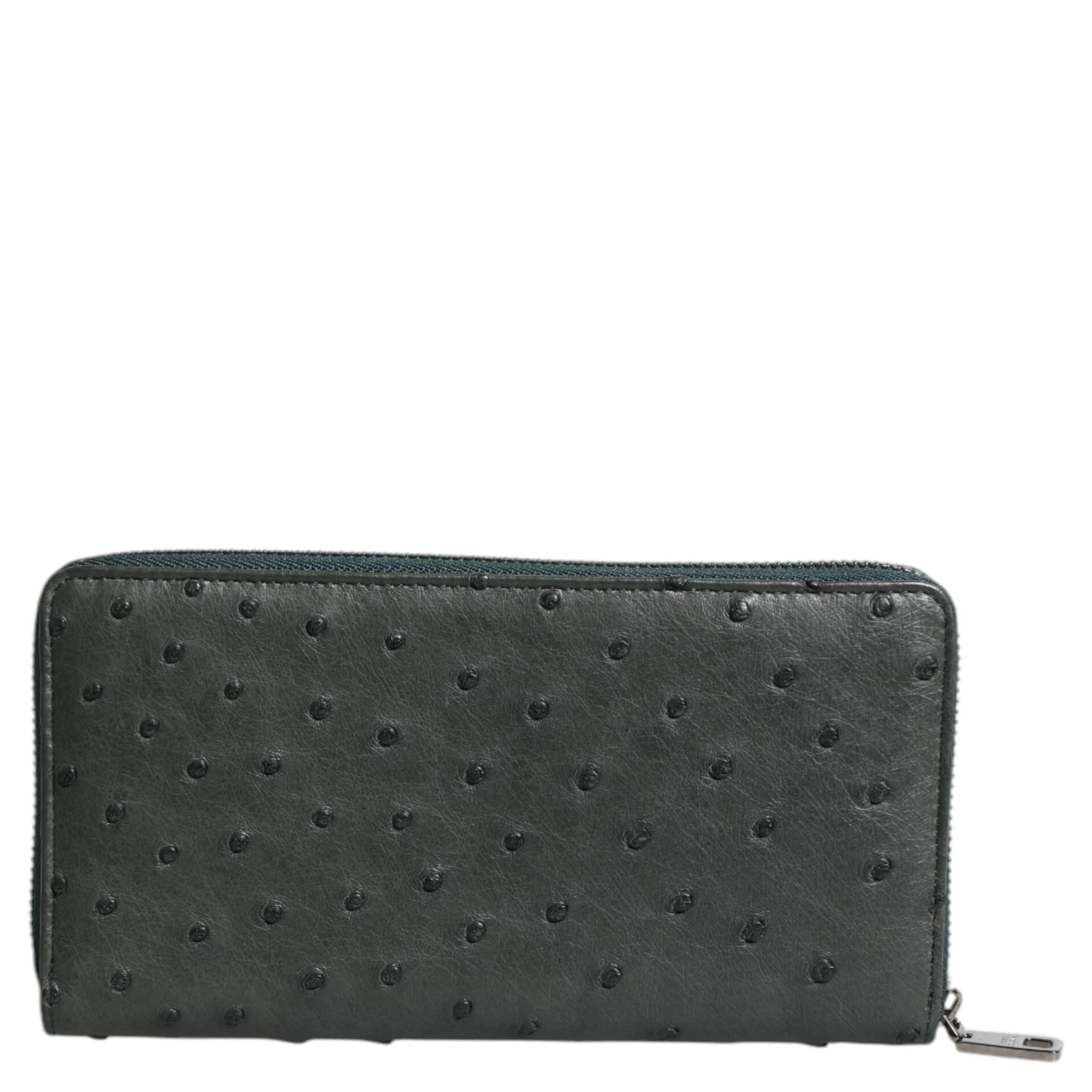 Green Ostrich Logo Plaque Zip Around Continental Wallet