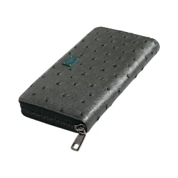 Green Ostrich Logo Plaque Zip Around Continental Wallet