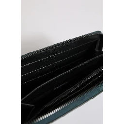 Green Ostrich Logo Plaque Zip Around Continental Wallet