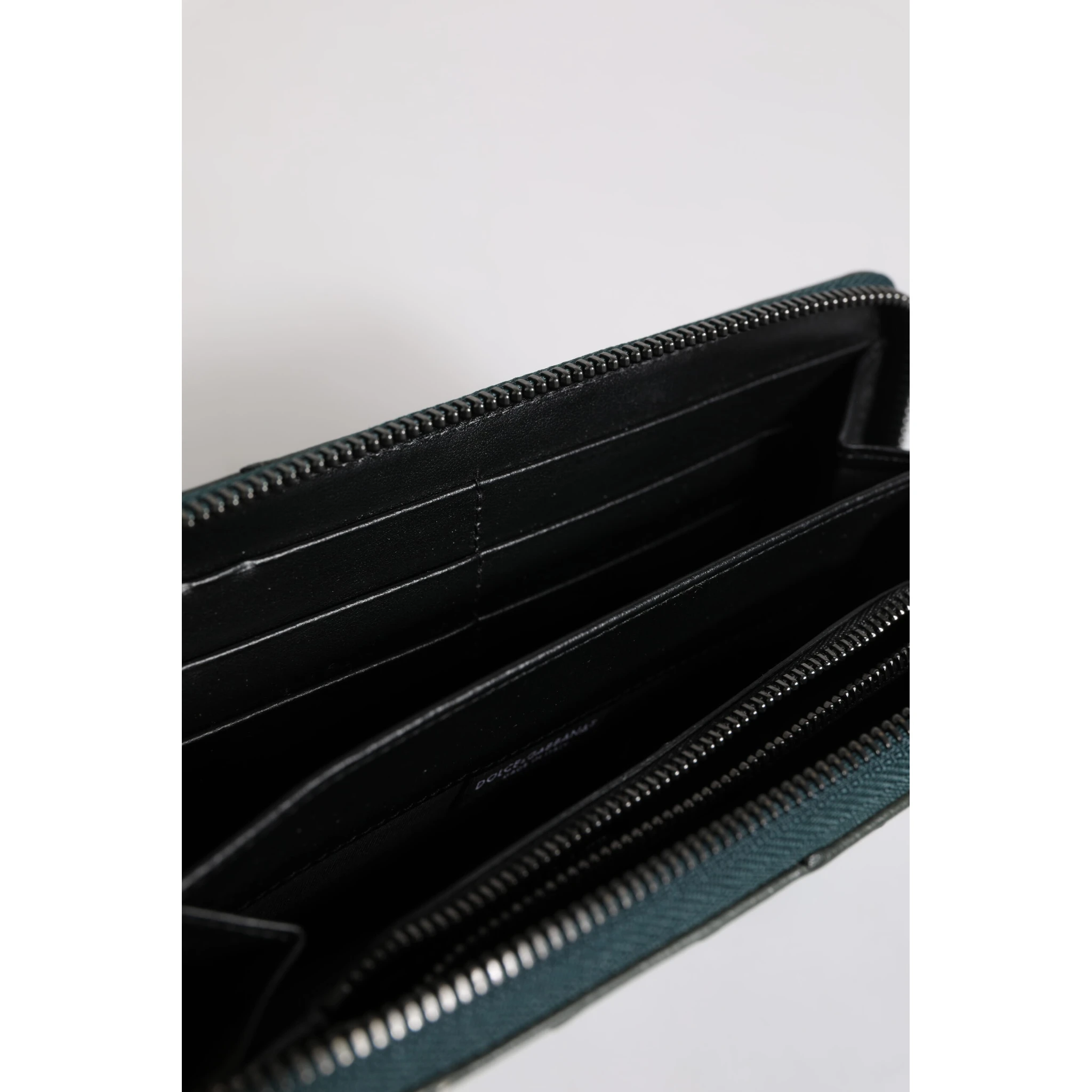 Green Ostrich Logo Plaque Zip Around Continental Wallet