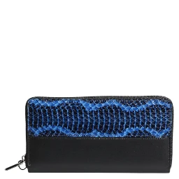 Black Blue Exotic Leather Embossed Continental Wallet