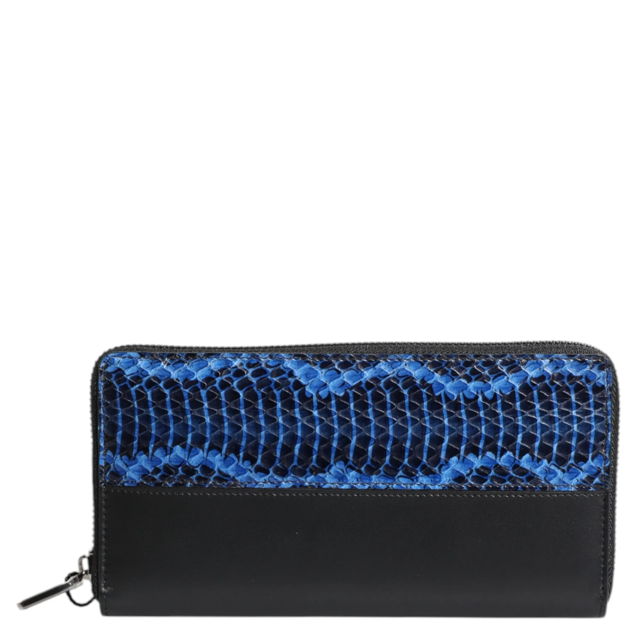 Black Blue Exotic Leather Embossed Continental Wallet