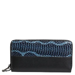 Black Blue Exotic Leather Embossed Continental Wallet